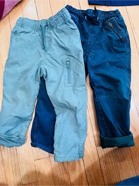 Kids Elastic-Waist Casual Pants - Sage Green & Navy